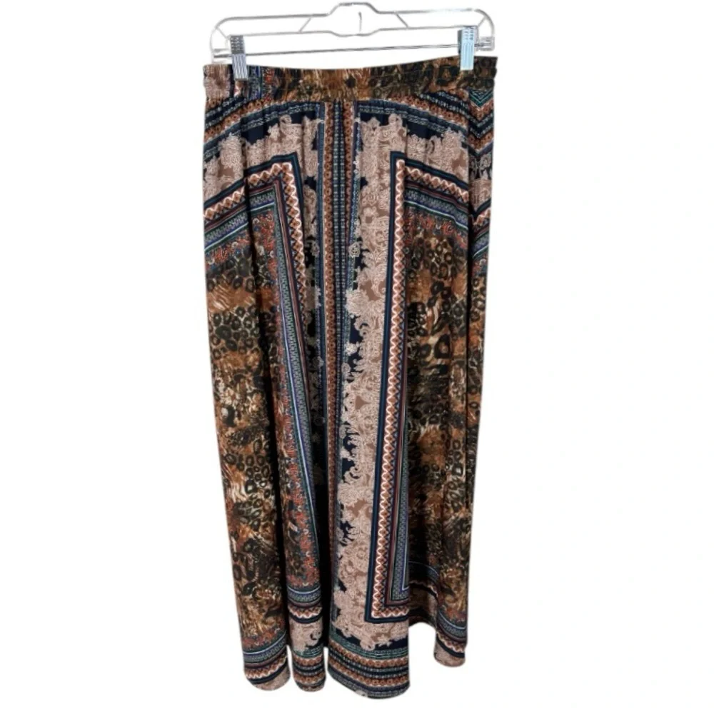 Umgee Women’s MEDIUM Boho Maxi Skirt Elastic Waist Drawstrings Animal Paisley